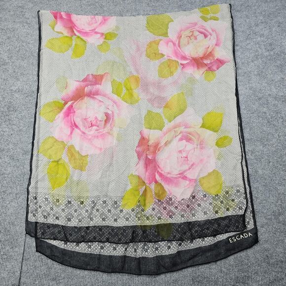 Escada Scarf Rectangle Pink Rose Floral Sheer Romantic Lightweight Elegant - Picture 6 of 7